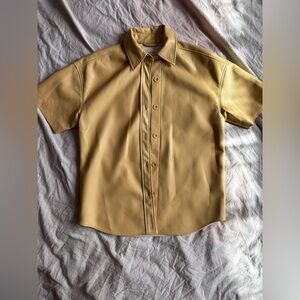 Babaton Faux Leather Shirt Jacket Butter Yellow Button Front Women XS